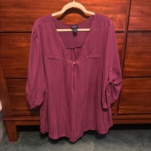 Rue21 Purple 3/4 Sleeve Tie Front Blouse